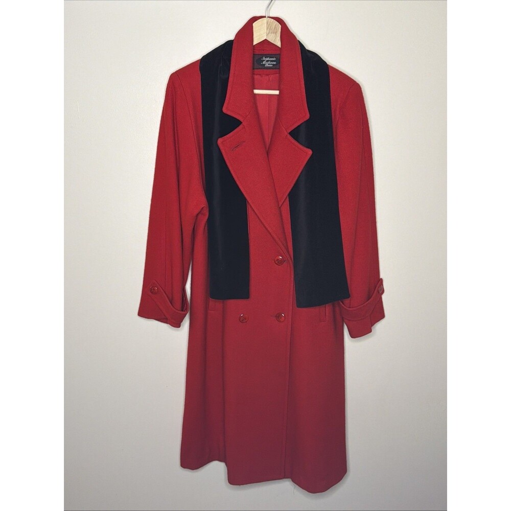 Stephanie Mathews Petite Red & Black Trench Coat Button Front  Scarf  10 Petite